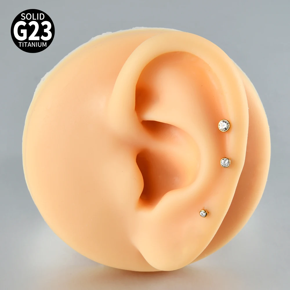 1/5PCS F-136 Implant Titanium Different Size Round Crystal Labret 16G Internal Threaded Cartilage Helix Lobe Earring 16G Jewelry