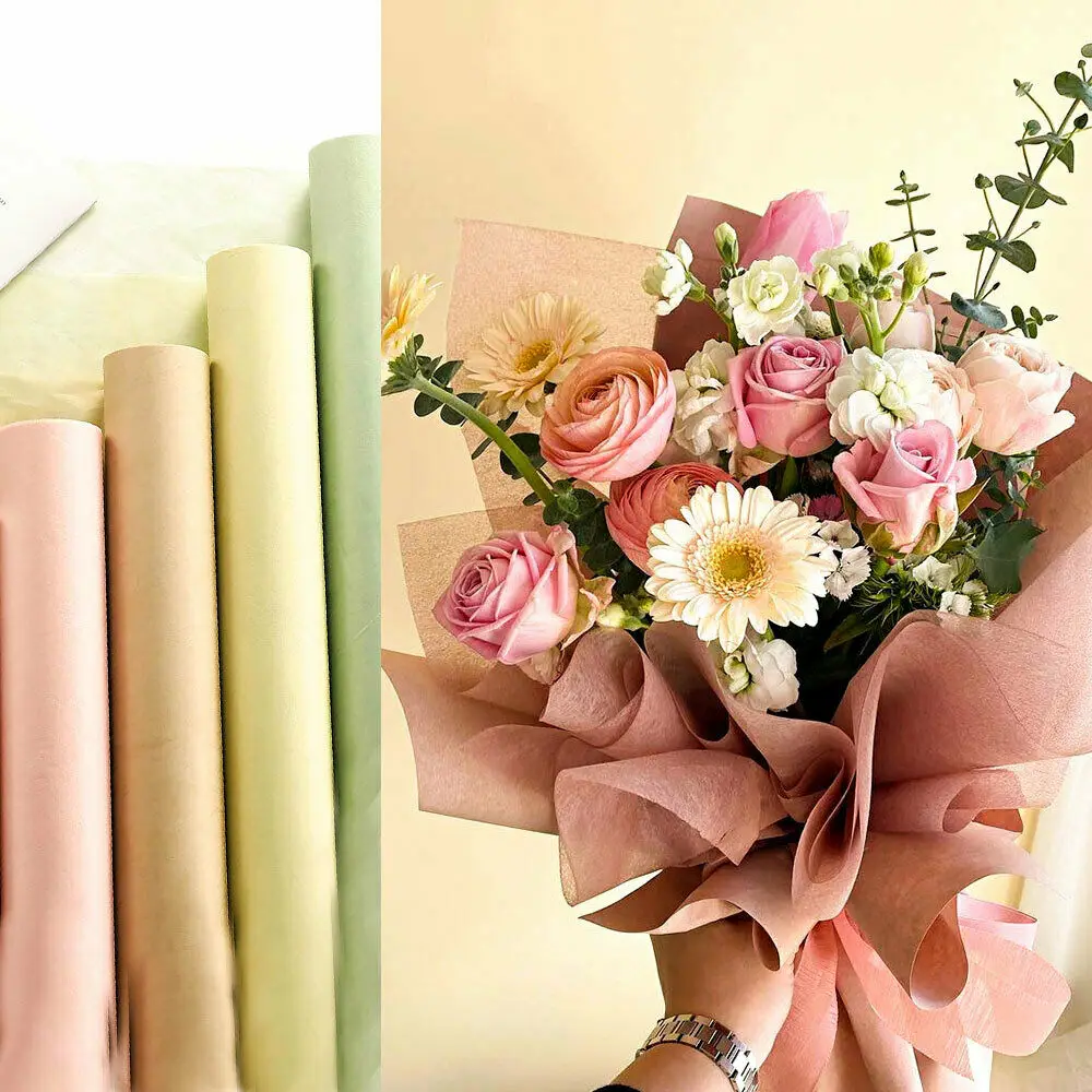 10 Sheets/Pack 70*50cm Solid Color Tissue Paper Flowers Wrapping Translucent Paper Gift Florist Pack Wedding Decor DIY Material