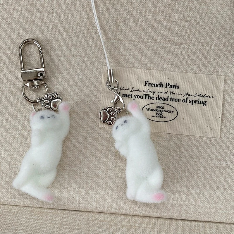 1PC Cartoon Flocked Animal Bag Pendant Keychain Y2K Butterfly Wings Keyring Women's Cute Camera Backpack Pendant Decoration Gift