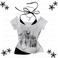 Y2K Korean Popular Clothes Emo Aesthetic Summer Baby Tee Streetwear Gothic Harajuku Graphic Print T-shirt Women Vintage Crop Top