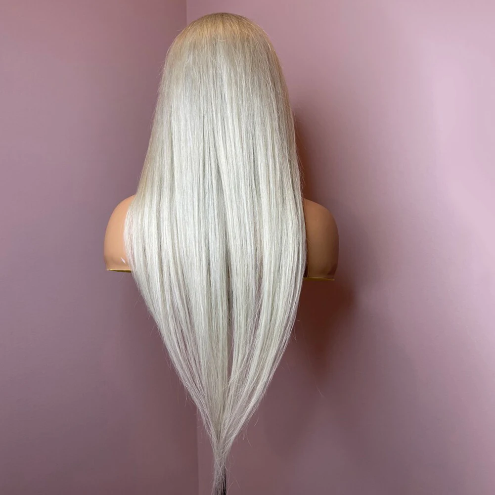 Platinum blonde em linha reta perucas do cabelo humano para as perucas completas transparentes do laço pré-arrancadas 13x6 swiss hd peruca frontal do laço virgem