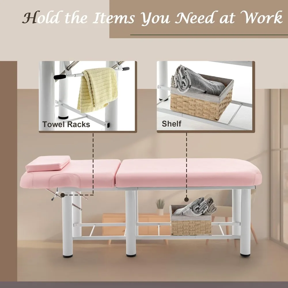 Cama de massagem profissional ajustável, 73 polegadas x 27,5 polegadas, cama de terapia fixa, cama de salão com espuma viscoelástica