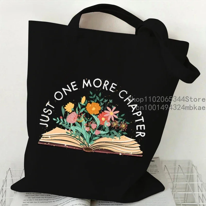 Books and Wildflower Canvas Tote Bag Women Bookworm Shoulder Bags Fashion Flower Trend Book Lovers Shopping Bag Teen Handbags