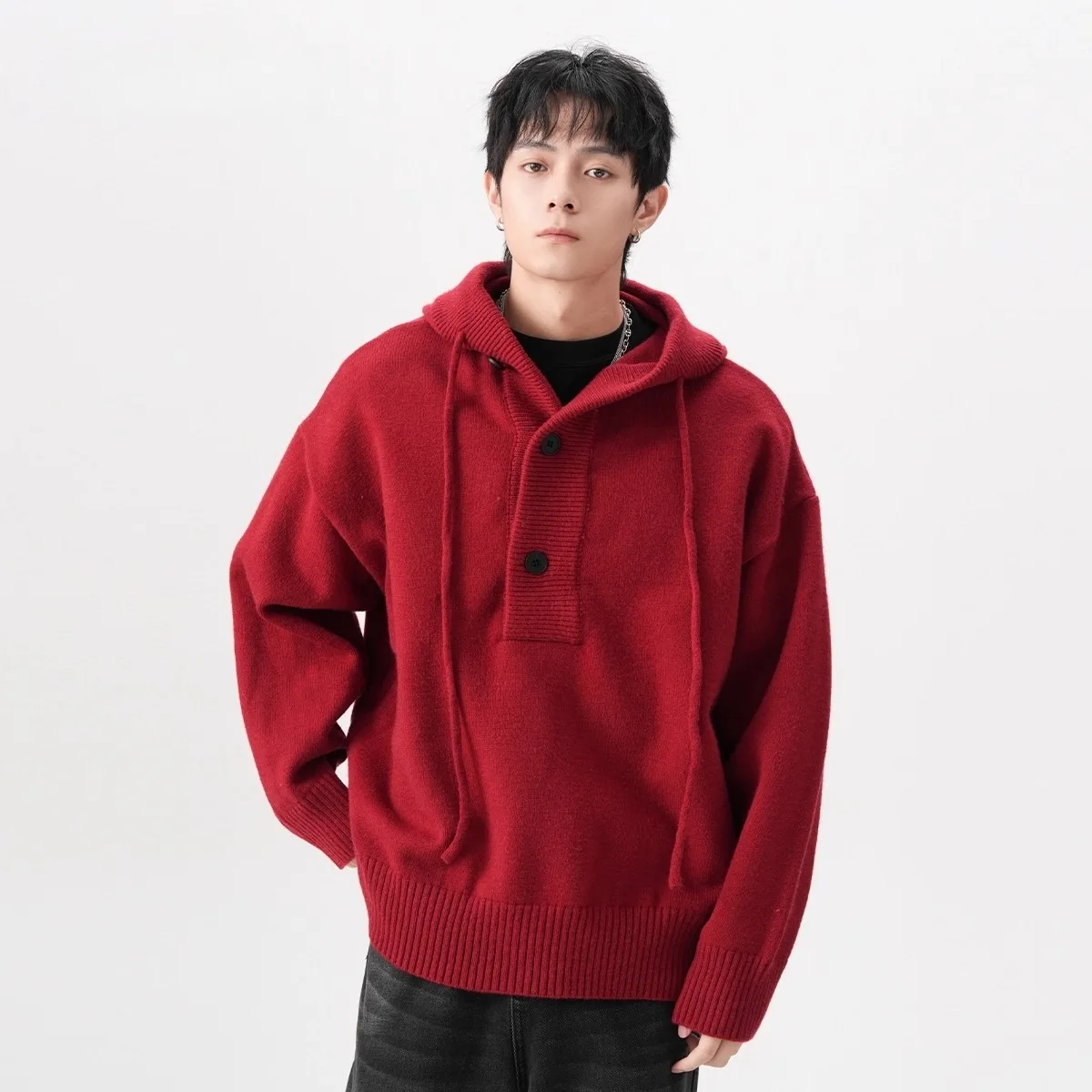 

American Sle Men's Hooded f Open Cardigan Knitted Sweater for Autumn Casual Wear Polyester Fiber Long Sve Warmth