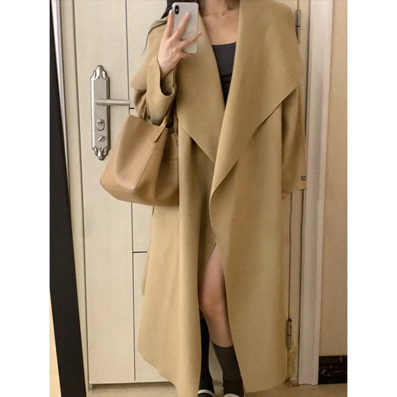 Korean Winter Wool Blend Coat for Women Jacket Double-Sided Cashmere OverCoat Loose Causal Long Office Lady Outerwear