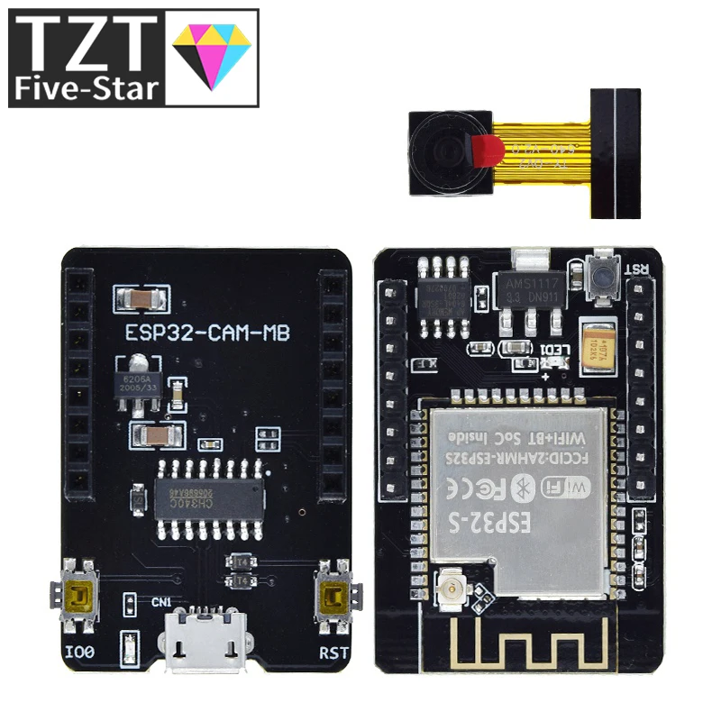 TZT ESP32-CAM-MB WIFI ESP32 CAM Bluetooth Development Board with OV2640 Camera MICRO USB to Serial Port CH340G Nodemcu