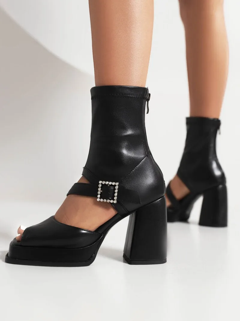 Design Women Gladialtor Sandals Peep Toe Square heel Zipper Belt Buckle Platform Summer Female Fashion Shoes Plus Size 41 42 43