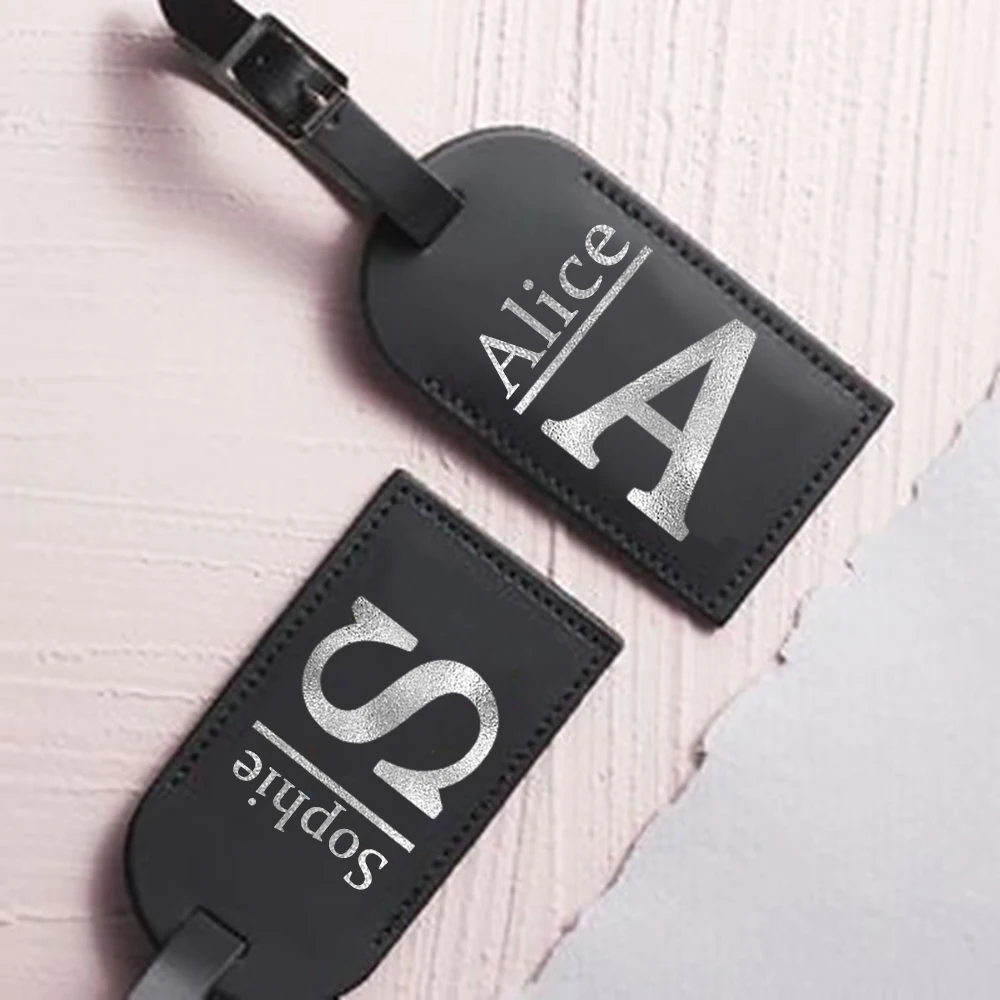 Personalized Letter with Name Monogram Luggage Tag Pu Leather for Suitcase Baggage Handbag Tags Travel Bag Label Wedding Gift