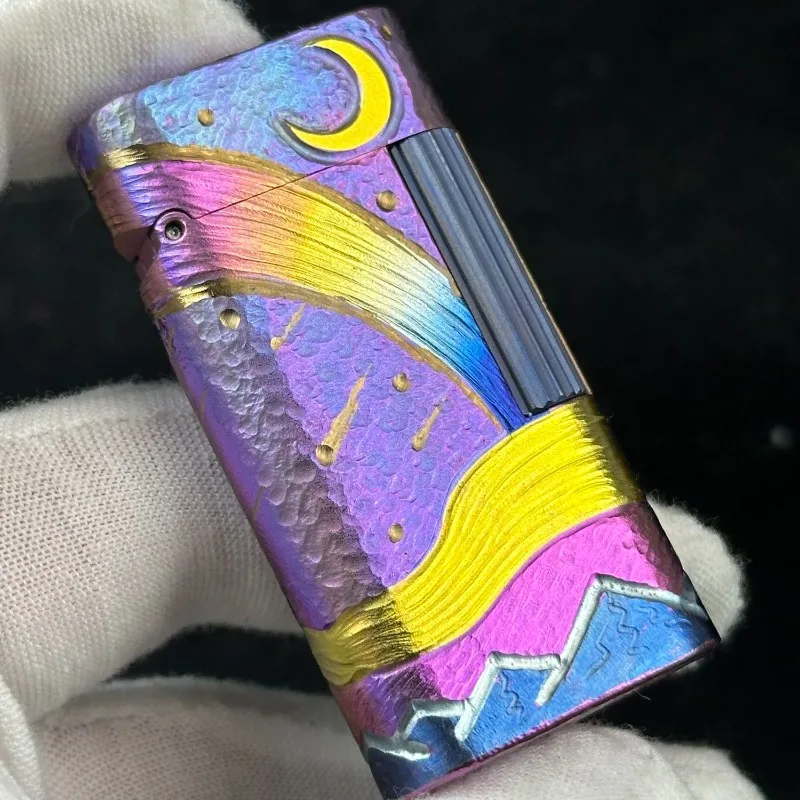 Titanium alloy kerosine lighter, sand wheel cigarette lighter, CNC hollowing machine, collection gift, customized men's gift