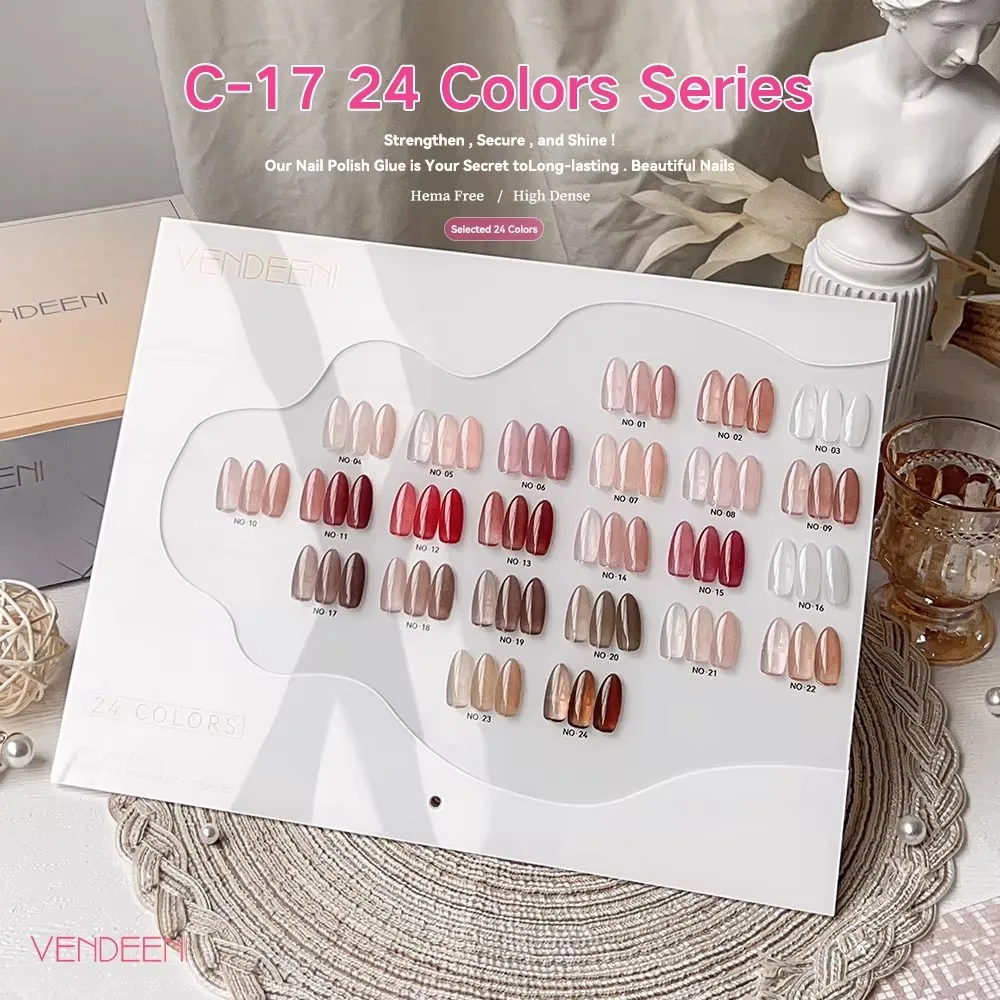 Vendeeni 24 Farben/Set Jelly Clear Gel Nagellack Semi-Permanent Hautfarbe Nude Pink UV LED Soak Off Gel Lack mit Display – Detail 4