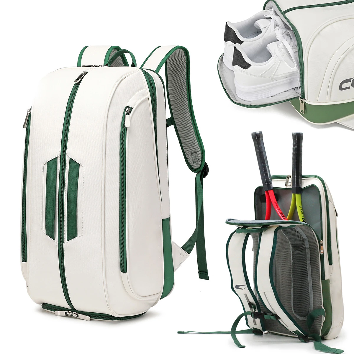 

Custom Waterproof PU Leather Racket Backpack With Shoe Compartment Sports Backpack For Tennis Pickleball Padel Backpack