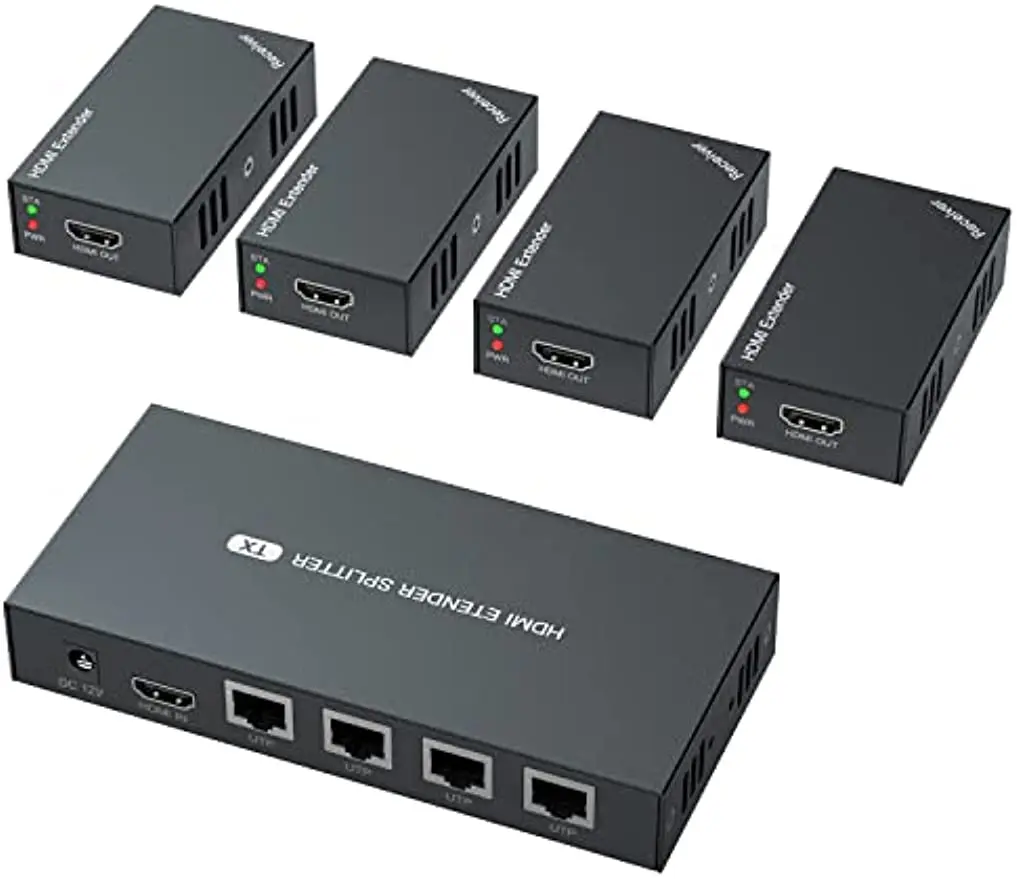 HDMI Extender Splitter 1x4 1080P@60Hz Over Cat 5E/6/7 Ethernet Cable 50m (165ft) Support EDID Copy POC Function (1 in 4 Out)