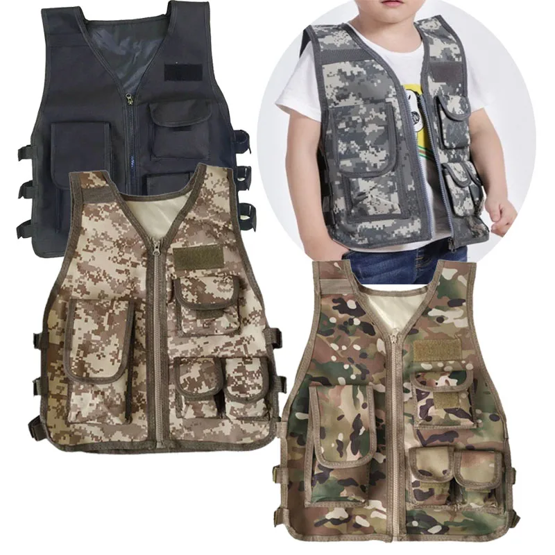 Children Summer Camping Training Camouflage Tactical Vest Body Armor Kids Outdoor Performance CS War Game Hunting Waistcoat