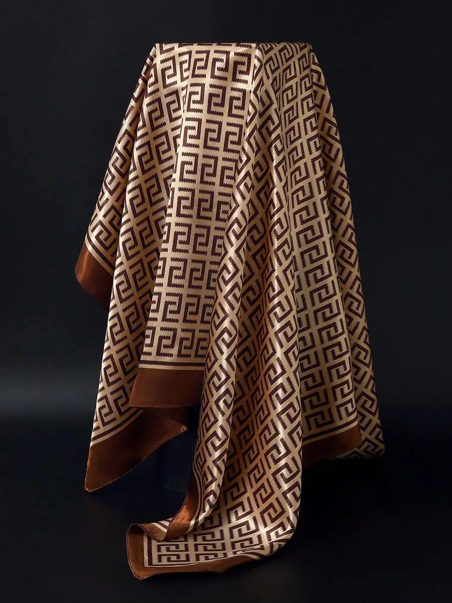 Pañuelo de seda fino para mujer de 90*90cm, para exteriores, para todas las estaciones, a prueba de arena, con estampado de velero y bloques de color, pañuelo cuadrado para el cuello, profesional