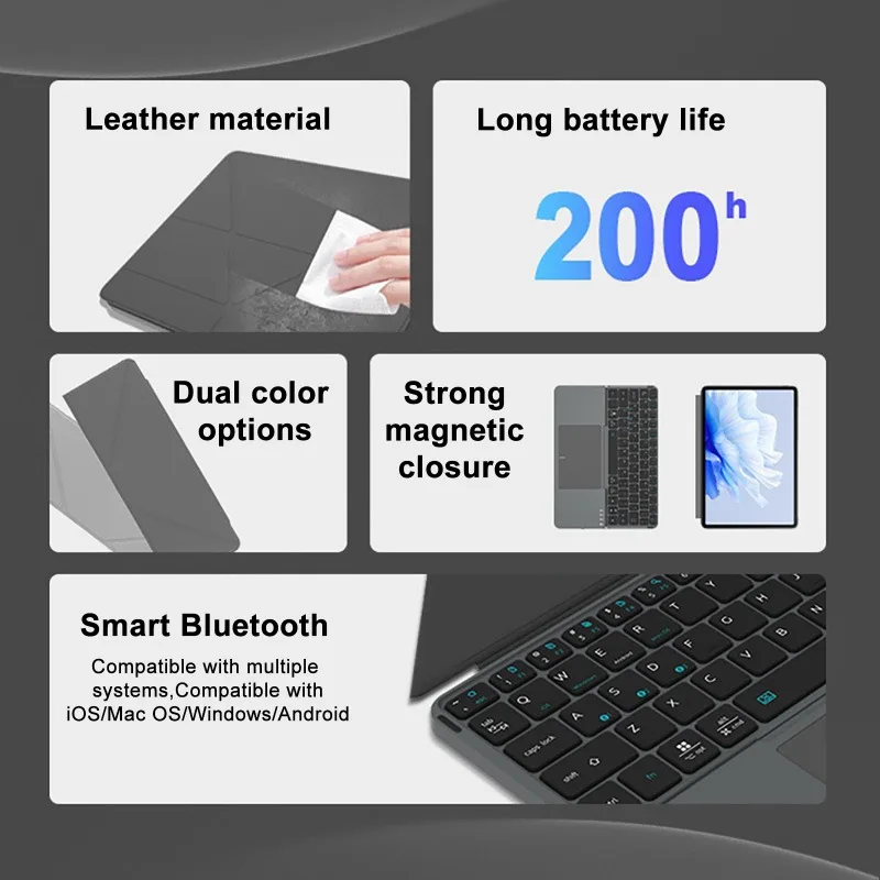 2-in-1 Wireless Bluetooth 5.0 Folding Keyboard with Touchpad & Phone Holder Multi-functional Portable Keyboard for Tablet/Phone