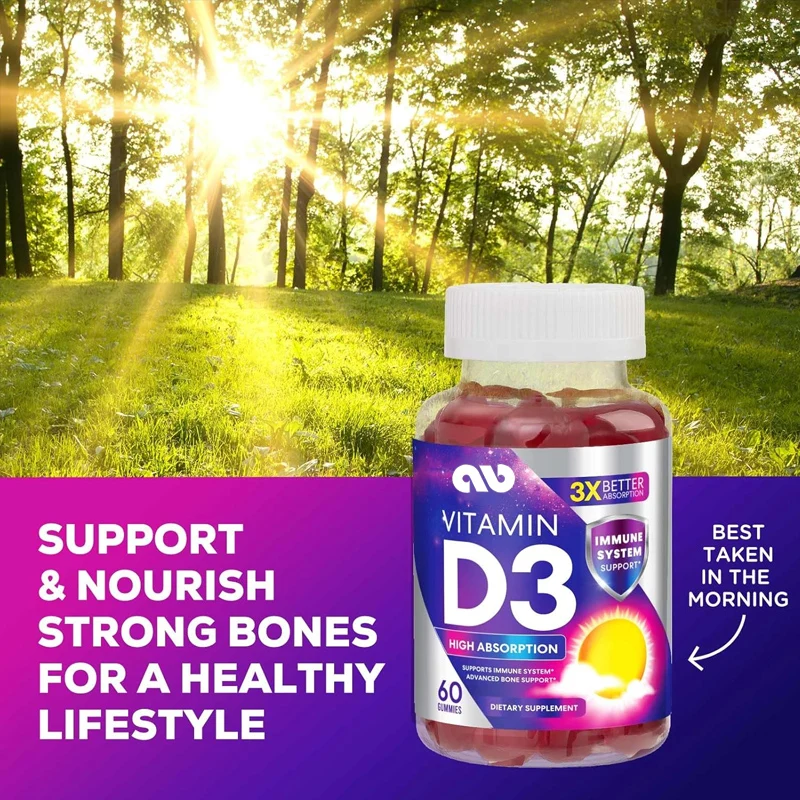 Vitamin D3 gummies Extra Strength 5000 IU (125 mcg) - bone, tooth, muscle, and immune support, non GMO -60 gummies