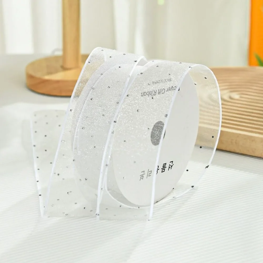 4CM Silver Dots Organza Gauze Packaging Ribbon Tape Flower Gift Box Wrap Bow DIY Wedding Christmas Party Decoration