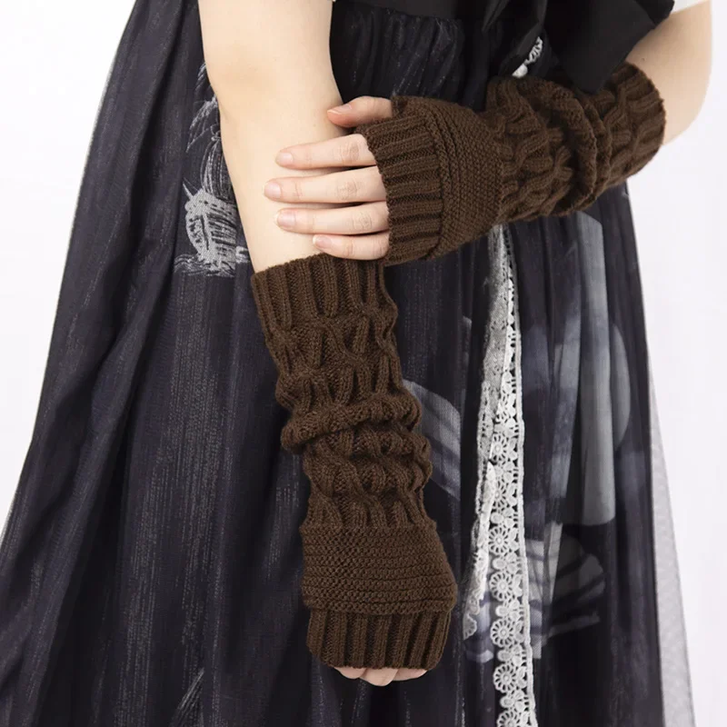 Women Knitted Gloves Half Finger Arm Cover Gothic Lolita Knitted Long Glove Girls Hand Warmer Winter Mittens Fingerless Gloves