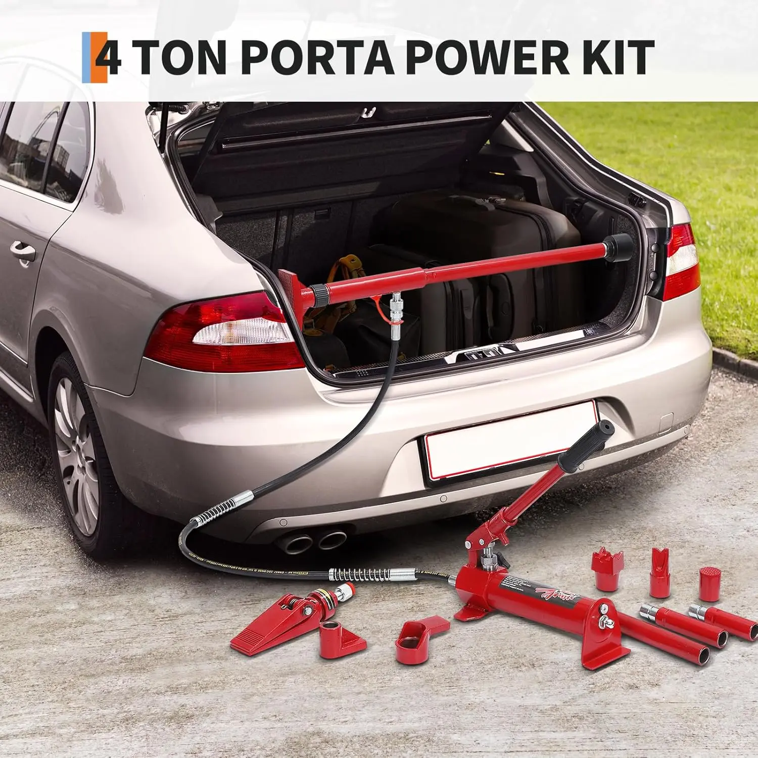 طقم جاك هيدروليكي 4 طن بورتا باور رام هيدروليكي مع مضخة مع خرطوم زيت 4.6 قدم/1.4 متر جاك محمول مع حقيبة تخزين