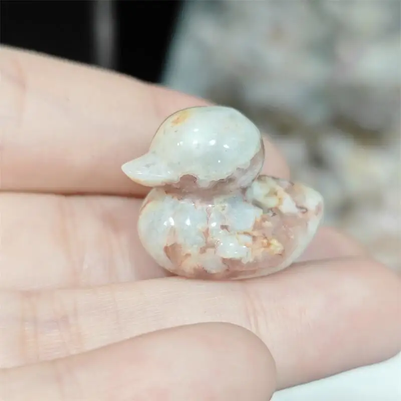 2PCS Natural Moss Agate Duck Cartoon Carving Reiki Healing Fengshui Stone Holiday Crafts Gift