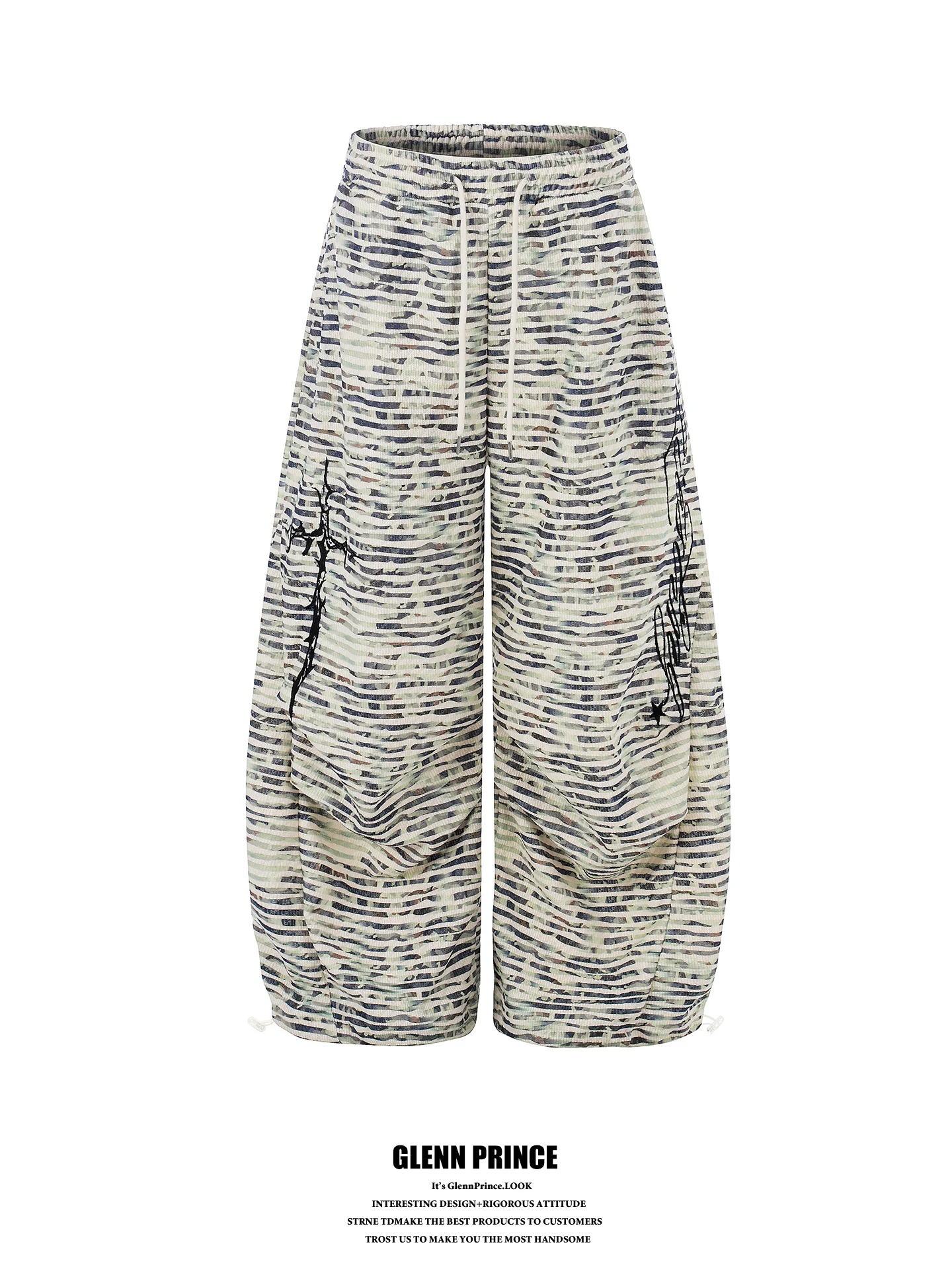 

American High Street Embroidered Camouflage Stripe Casual Pants Men's Cityboy Retro Drapey Knife Long Pants Loose Straight Leg