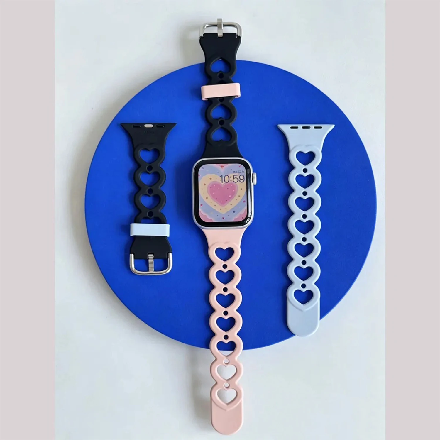 New Heart Silicone Watch Strap For Apple Watch S11 S10 S9 S8 S7 Women Breathable Band For iWatch Series 41mm 46mm 45mm 44mm 42mm