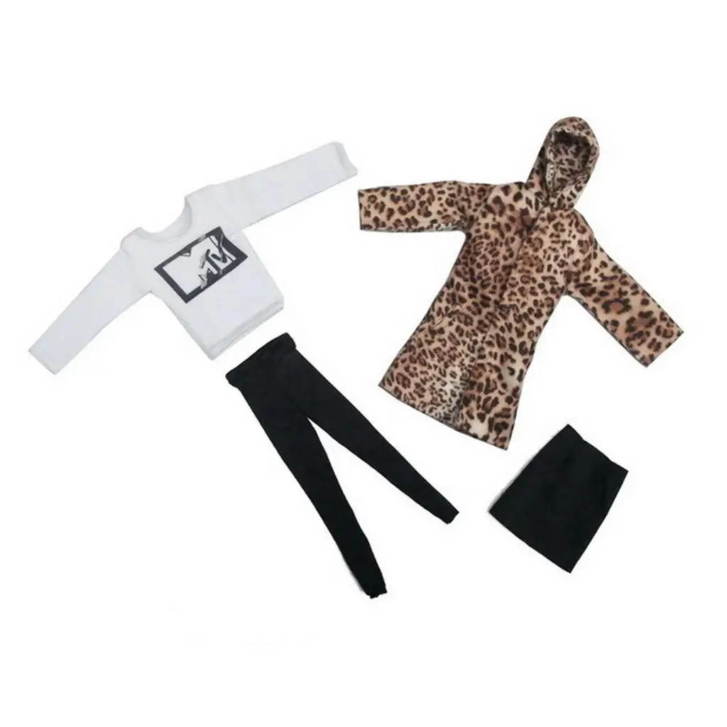 

Одежда для фигурок в масштабе 1/6: хлопковое пальто с леопардовым принтом и черная юбка, комплект одежды для кукол, наряд для 12-дюймовых фигурок.