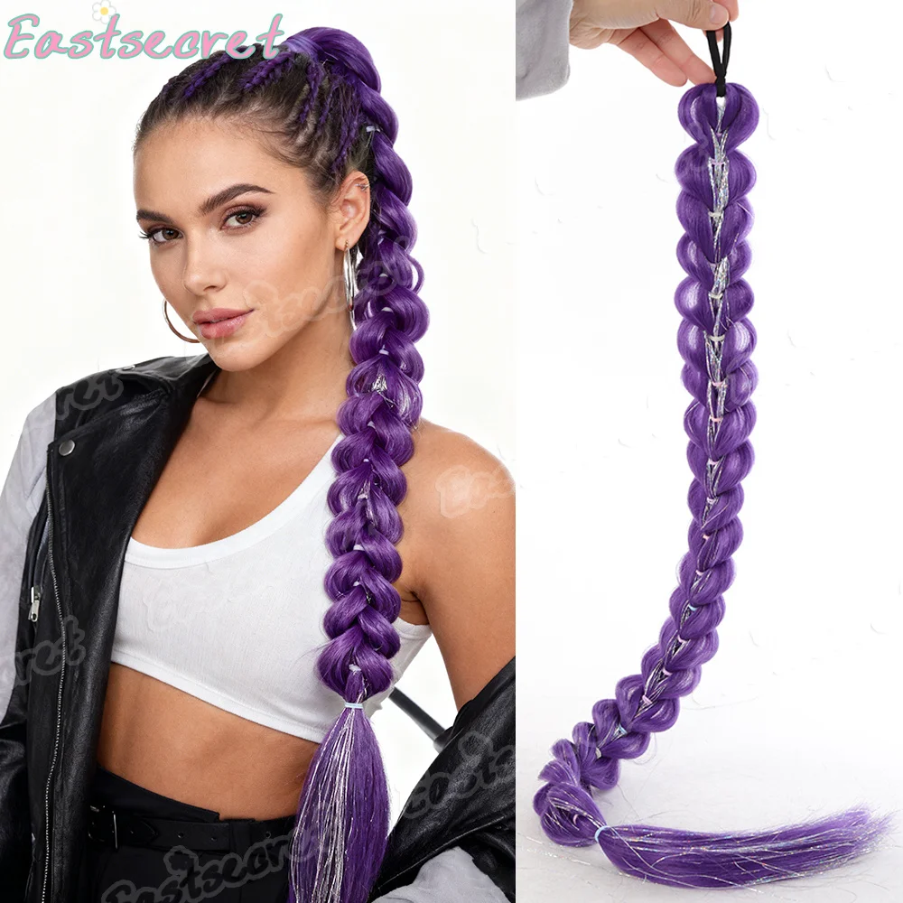 

Плетеный фиолетовый хвост EAST с блестками, синтетический парик, супер-наращивание волос, блестящие блестки для детей, на Рождество, для косплея