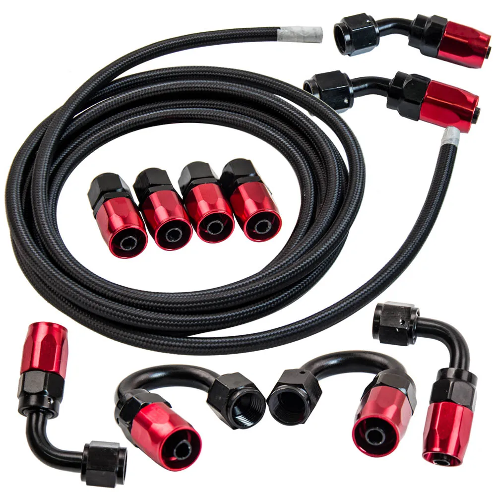 

6AN -6AN Black Nylon E85 Fuel oil Line 16FT 10 Fittings Hose Kits E85 1000 PSI