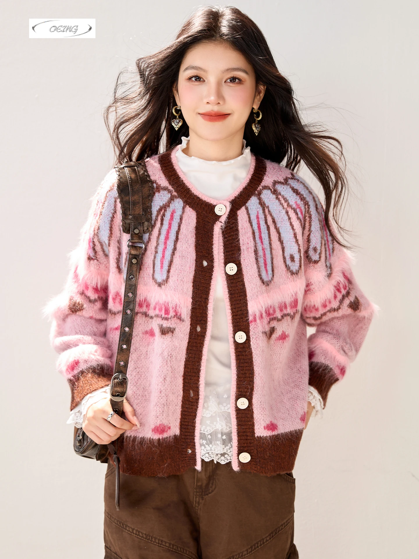 

Autumn Winter Vintage Knitted Cardigan Coat Sweater for Women Elegant Sweet Loose O-neck Long Sleeve Y2k Tops Knitwear 6070