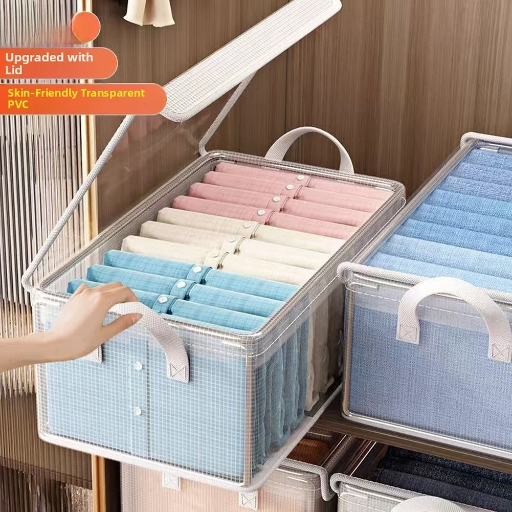 Waterproof Foldable Transparent Storage Box with Lid for Clothes Organization PVC Material Space Saving 47 28 20cm Size