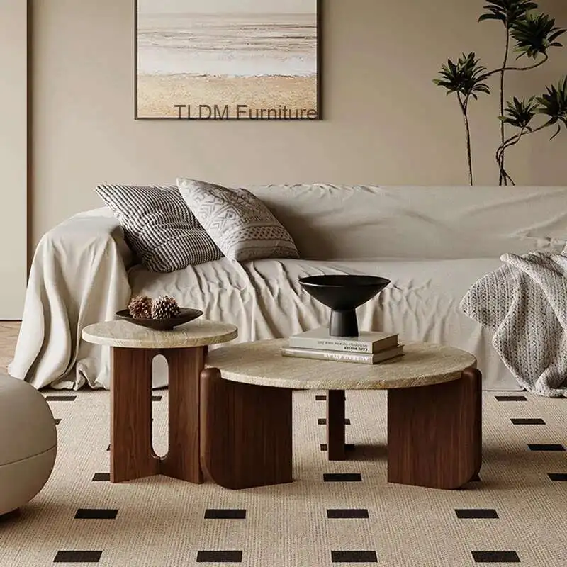 

Nordic Solid Wood Coffee Tables Bedroom Bedside Side Table Modern Living Room Furniture Creative Travertine Round Corner Table