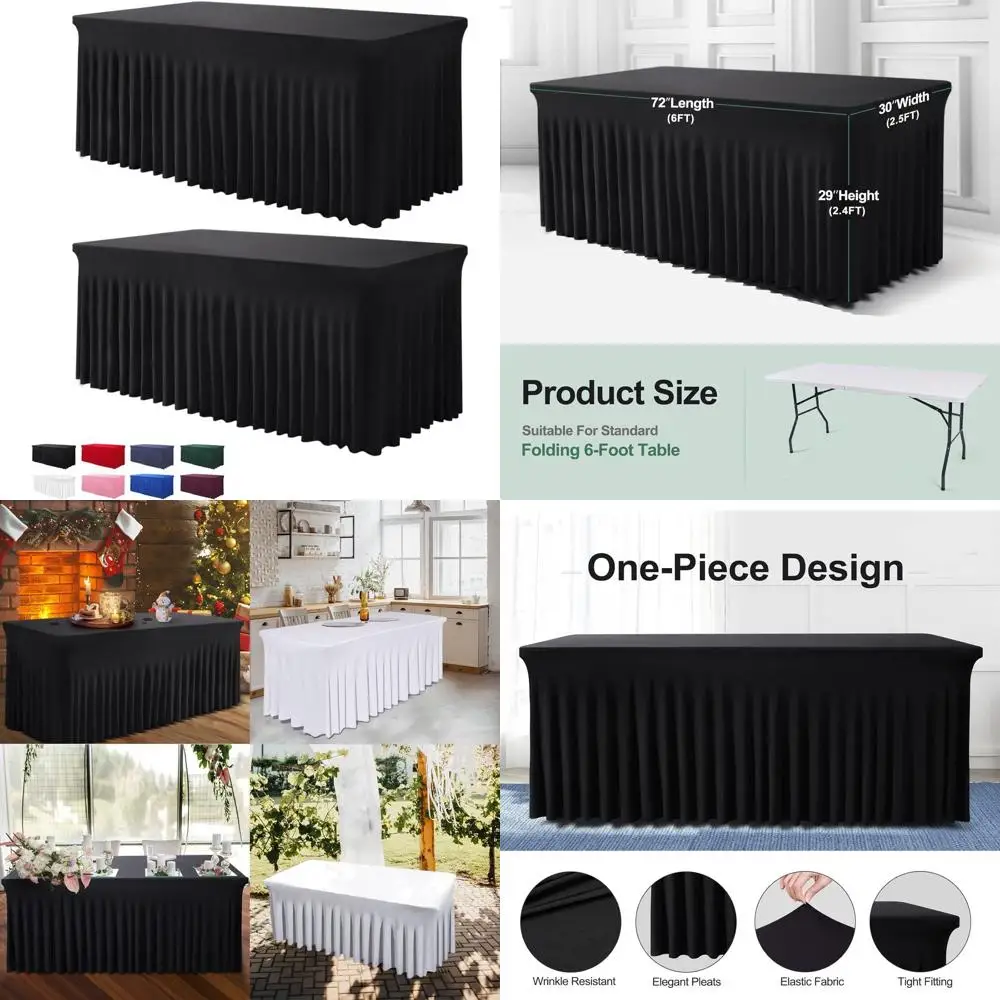 

Набор из 2 черных скатертей с оборками, цельная конструкция для мероприятий, свадеб и вечеринок, эластичный чехол, устойчивый к сминанию