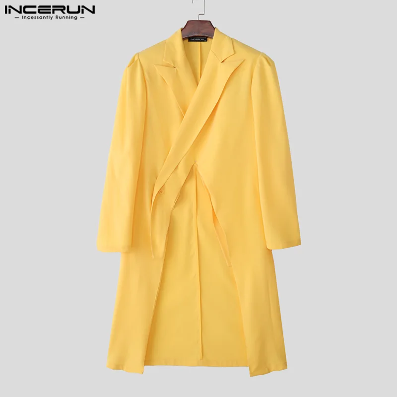 

INCERUN Men Long Style Blazer Lapel Long Sleeve Irregular Suit Men Streetwear Loose 2025 Fashion Solid Casual Male Thin Coats