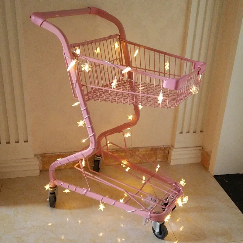 

Pink Double Layer Supermarket Trolley KTV Trolley Photo Props Decoration Trolley