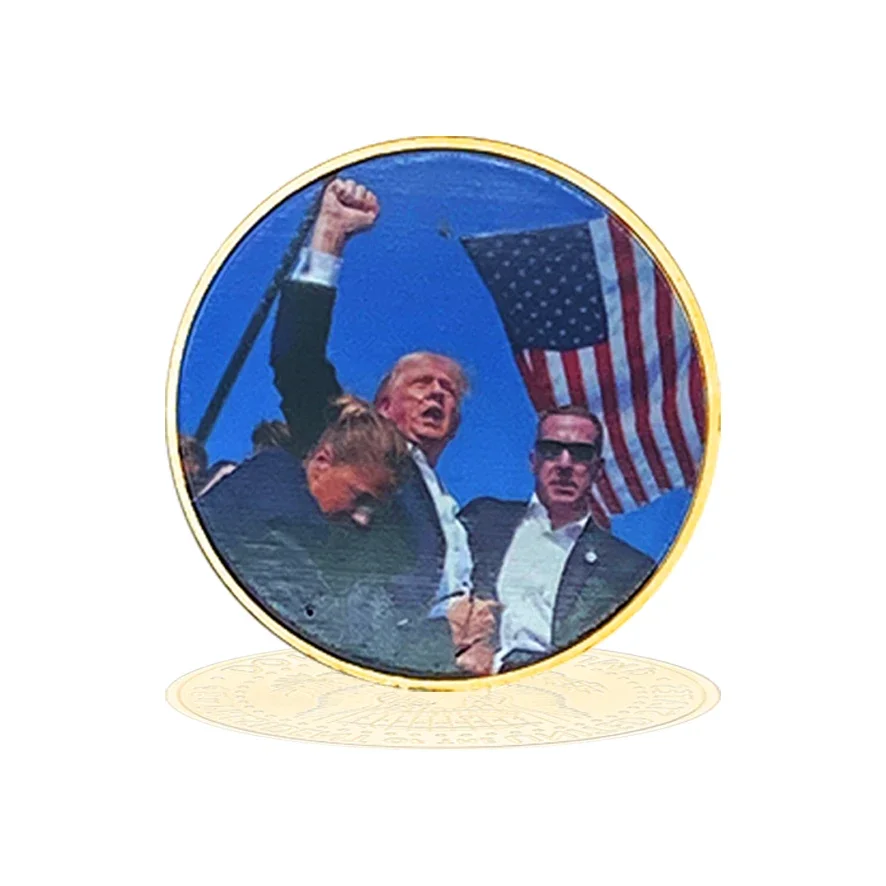 2024  Shooting  Makes Me Stronger Election Gold Plated Coin Donald Trump Never Surrender Metal Commemorative Coin Badge