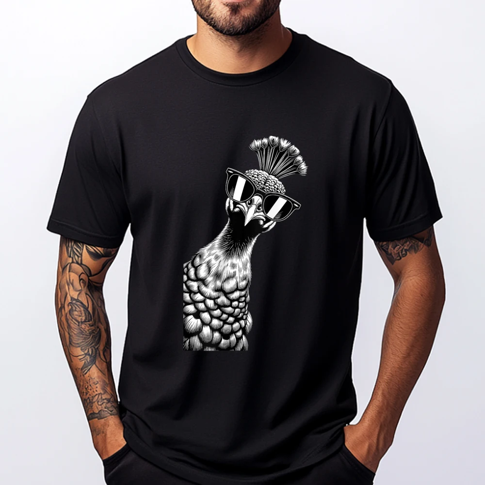 

Funny Peacock Wearing Sunglasses Peacock Bird Lovers Grpahic Tee Male Clothes