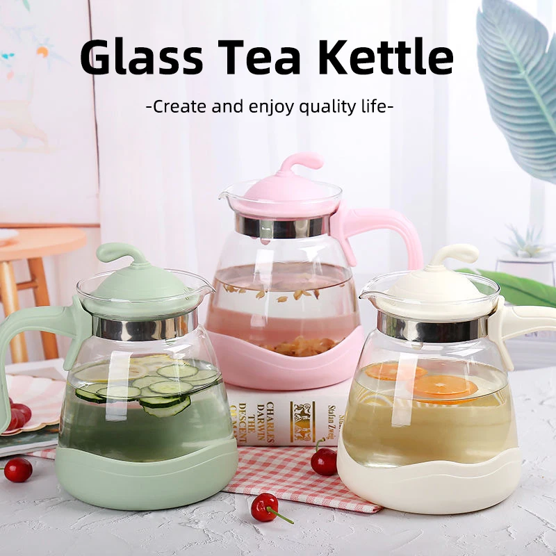 

Obelix 2L Transparent Borosilicate Glass Teapot Heat-Resistant Large Clear Teapot Flower Tea Kettle Juice Container Office Home