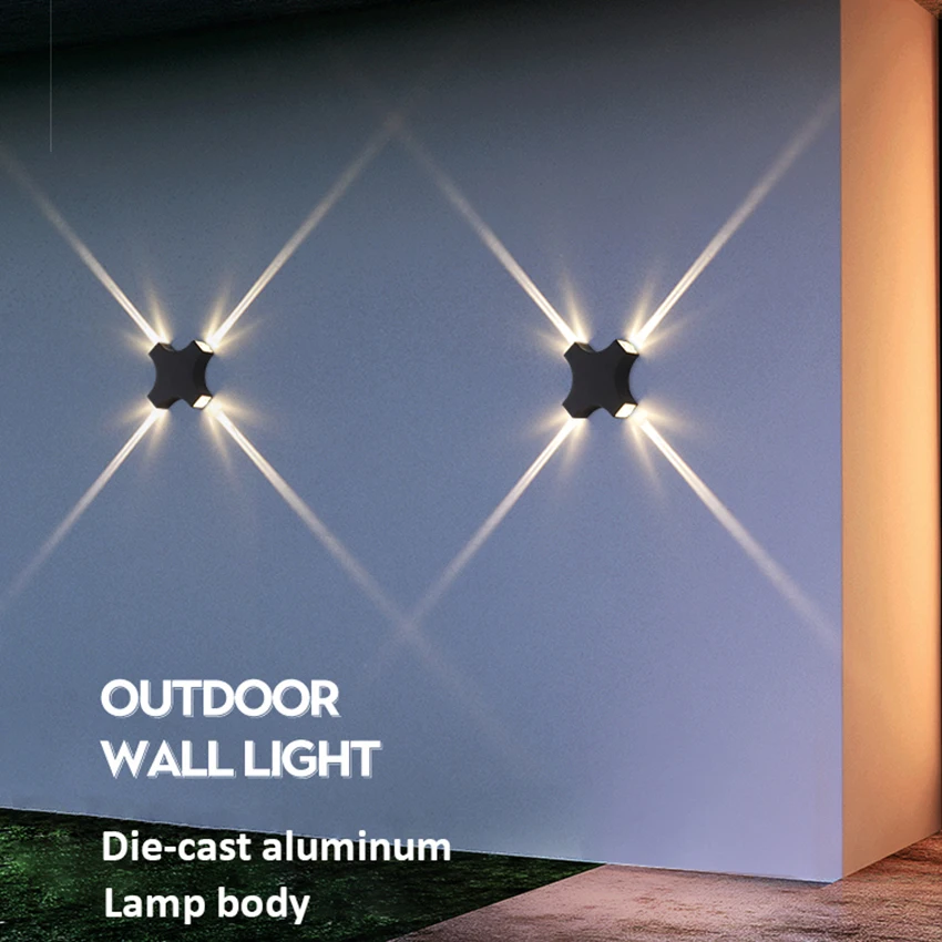 LED12W Outdoor Waterproof Wall Lamp with 4 Sides Illuminating Wall Light Courtyard Garden Exterior Wall Decoration Lighting