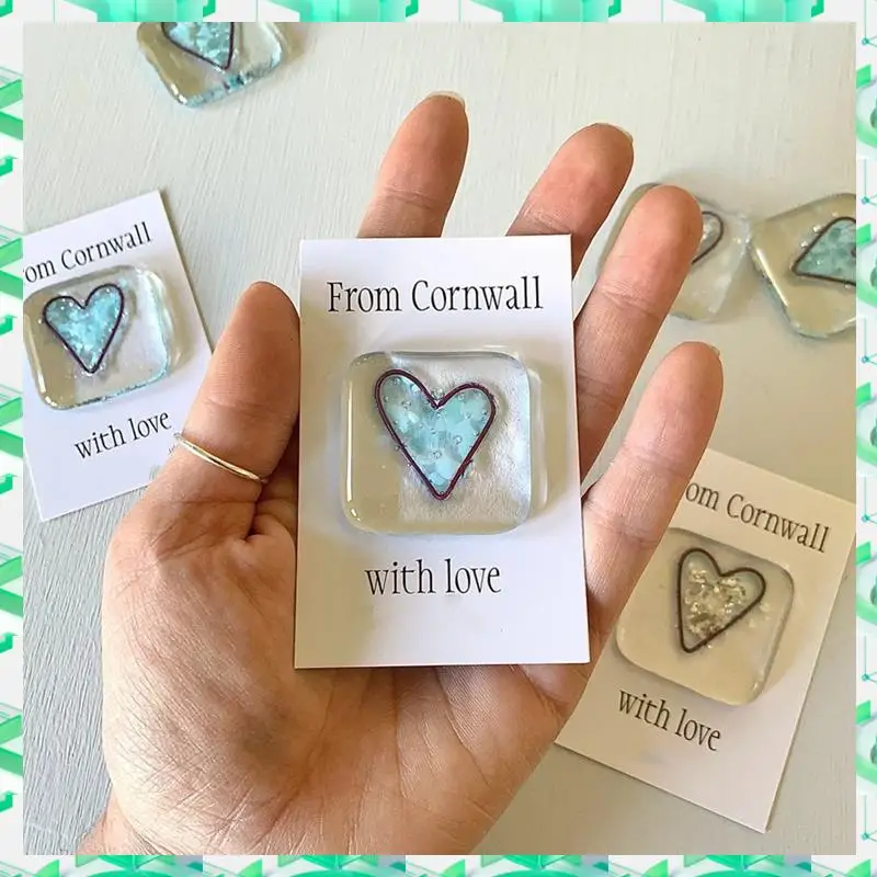 

3C Electron Pocket Token Glass Heart Card Keepsake Gift -Heart Keepsake Pocket Cards-Fused Glass Heart Pocket Token Multicolor E