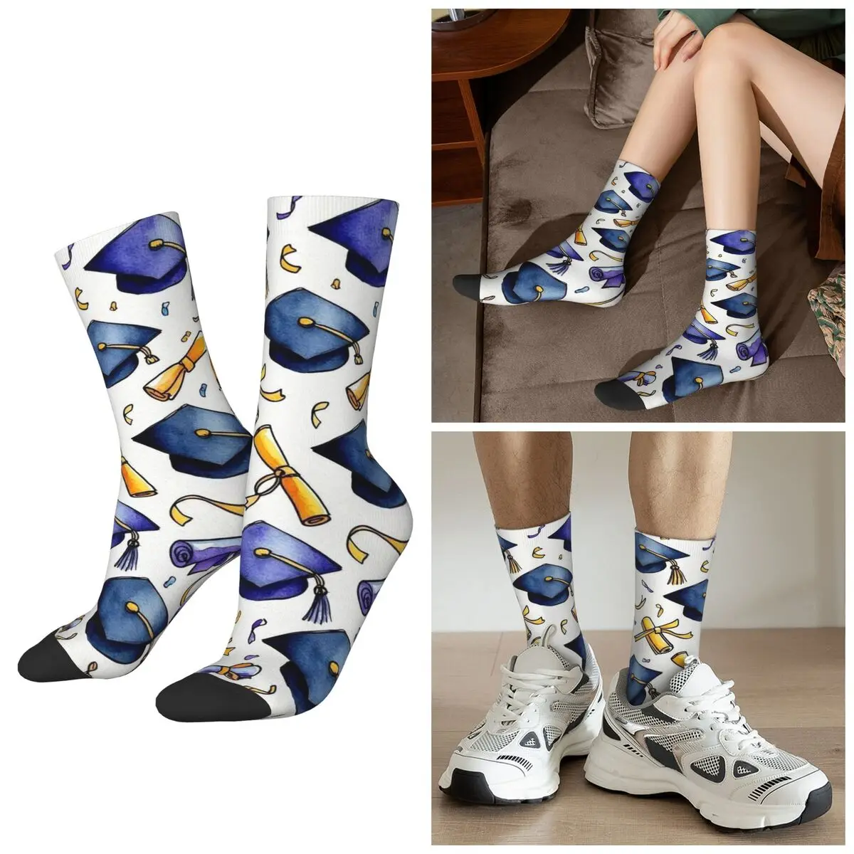 All Seasons Graduation Theme Element Pattern Socks Harajuku Crew Socks Hip Hop Stockings for Men Women Valentine's Day Gifts