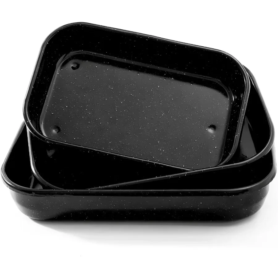 

3Pack Roasting Pans for Ovens Turkey Roaster Pan set Deep Lasagna Baking Pan17 15 13Inch Spotted Enamel Steel Vessel Used for C