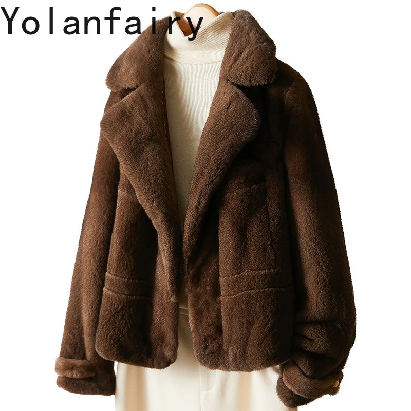 เสื้อโค้ทขนสัตว์แท้ YOLANFAIRY สำหรับผู้หญิง แฟชั่นฤดูหนาว เสื้อแจ็คเก็ตขนสัตว์สำหรับขี่มอเตอร์ไซค์ เสื้อโค้ทขนมิงค์แท้คุณภาพสูง เสื้อผ้าผู้หญิง Chaquetas