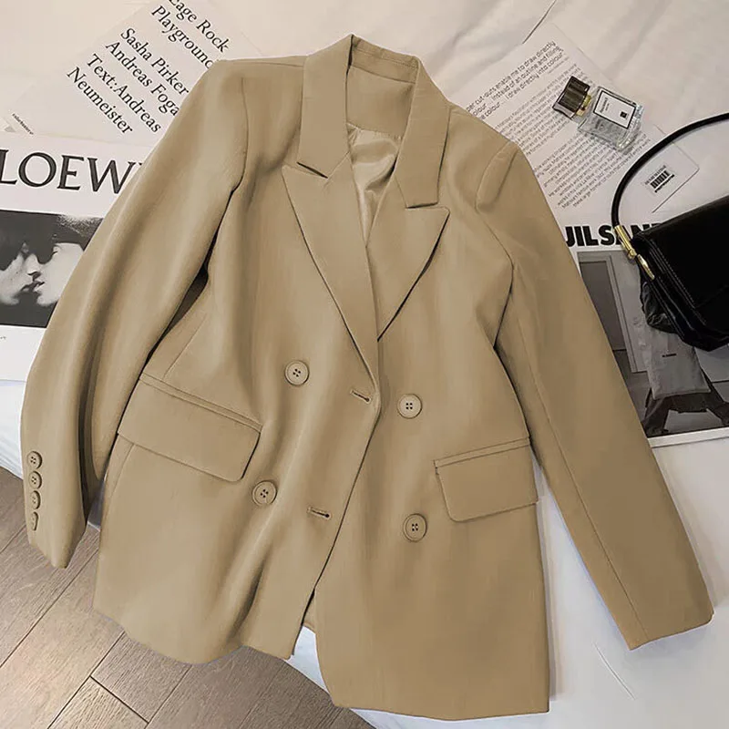 

Сплошной цвет, женский двубортный пиджак с передним карманом, модные пиджаки для поездок на работу, женская повседневная куртка с воротником с лацканами и длинными рукавами