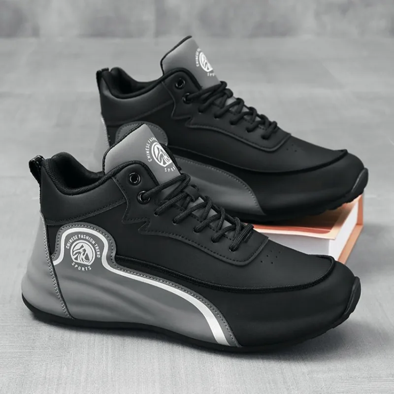 High Quality Fashionable Men's Shoes for Teenagers Platform Sneakers Korean Version Mid Top Leather Running Shoe Tenis Masculino