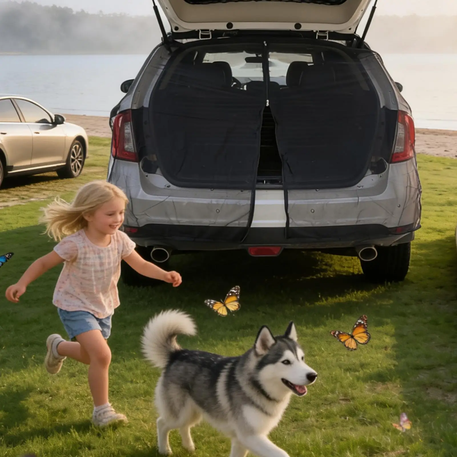 

Car Tailgate Mesh Screen 58x57inch Fly-Proof Magnetic Tent SUV Rear Window Protection Screen For Van Truck Trailer Tailgating