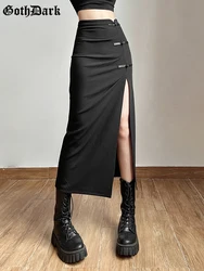 Goth Dark Streetwear Black Y2k Cargo Midi Skirts Grunge Gothic Split Sexy High Waist Skirt For Women Korean Fashion Fall Bottoms