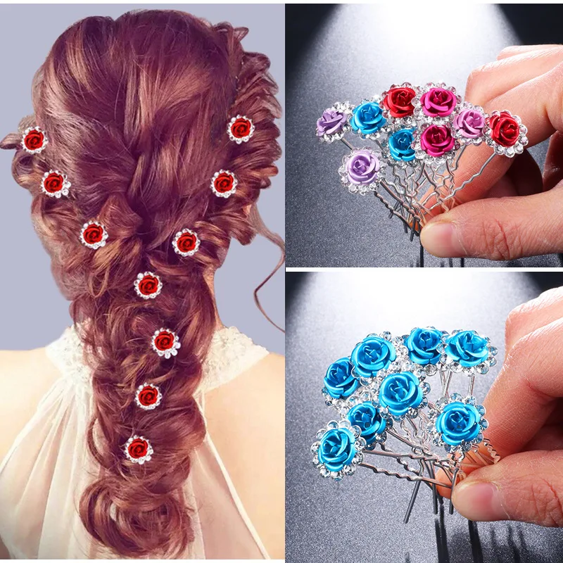 

Hot selling hair and hair fork rose crystal diamond headdress small hairpin pin bride wedding hair accessories photography perfo