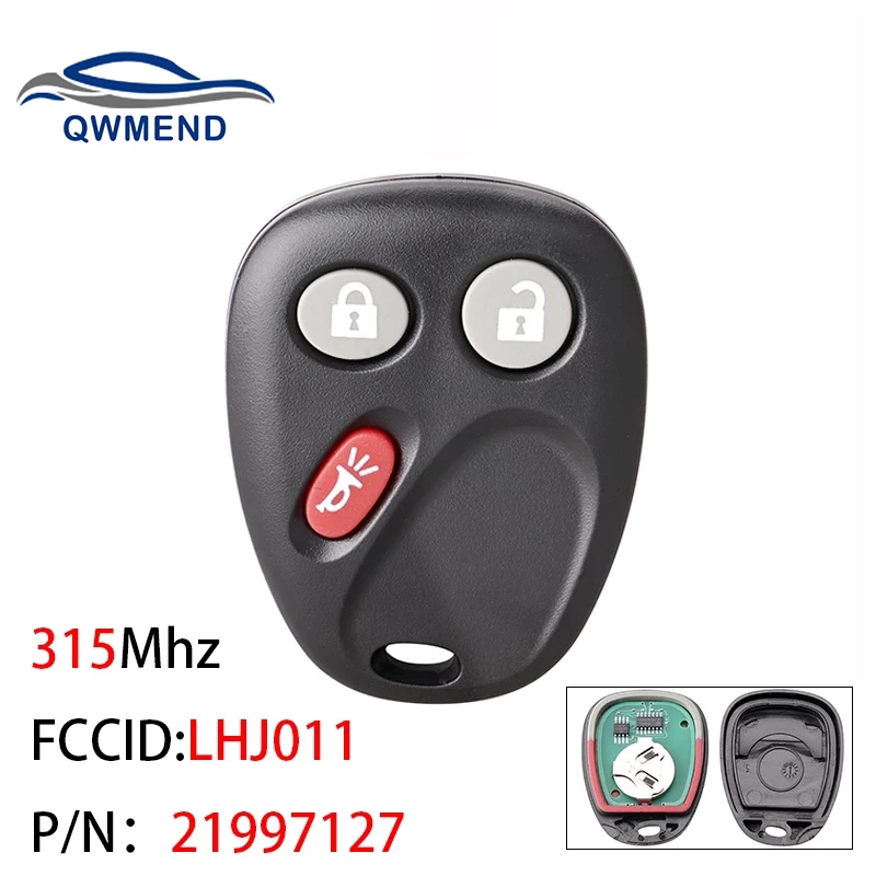 

QWMEND Smart Remote Car Key for GMC Hummer H2 Chevrolet Avalanche Cadillac Escalade 2003-2006 3 Buttons 315Mhz LHJ011