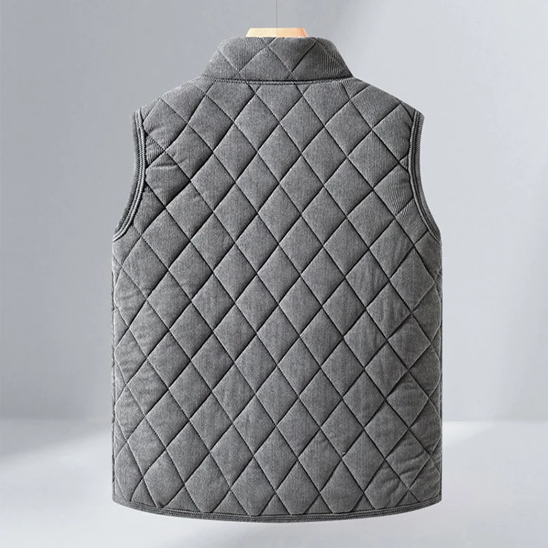 Mens Winter Vest Jacket Windproof Thickened Padded Jacket Casual Diamond Pattern Warm Fleece Lined Vest Solid Outdoor Wear